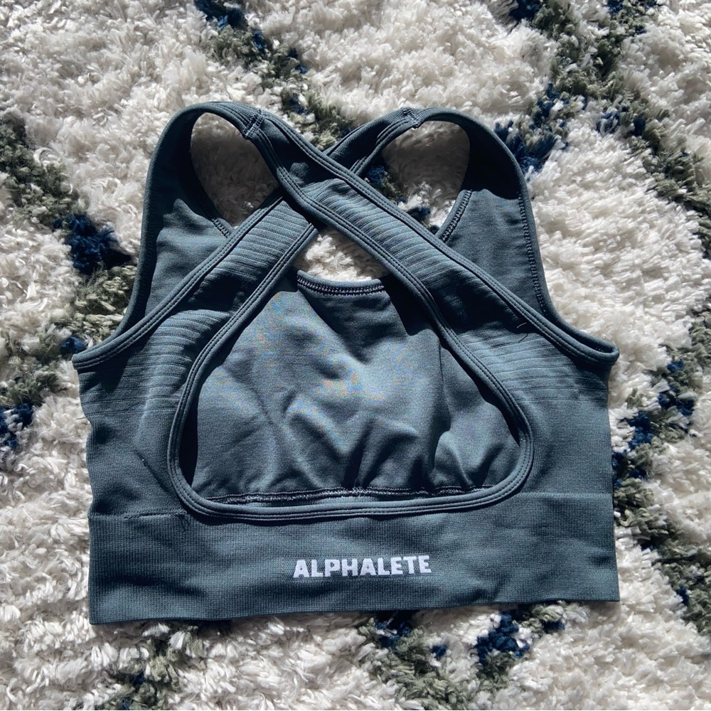 Alphalete Charcoal Vault Bra, Small(tight fit, high impact)